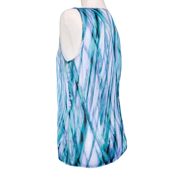 Anne Klein green-blue purple sleeveless blouse top abstract pattern ruffled neck - Picture 5 of 12